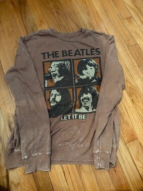The Beatles Brown Graphic Crewneck Sweatshirt with Black and Orange Print